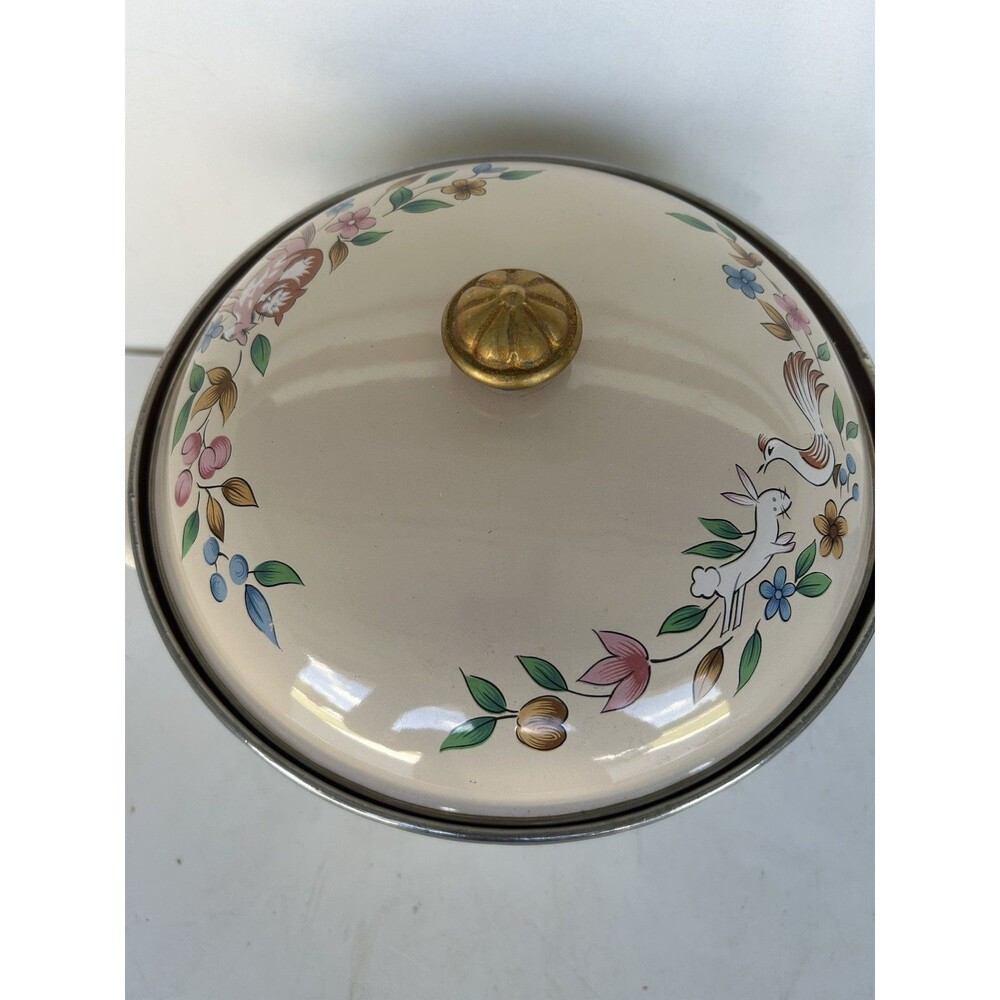 Vintage International China Heartland Enamelware 8 Qt Stock Pot Lid Brass Knob - Picture 2 of 11